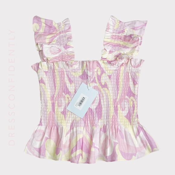 HILL HOUSE The Paz Linen Top Candy Kaleidoscopic Size S Pink Yellow Cottagecore - Picture 6 of 10